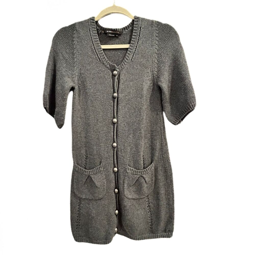 BCBGMaxAzria Cardi Sweater Gray Cotton Lambswool Long Cardigan Women’s XS